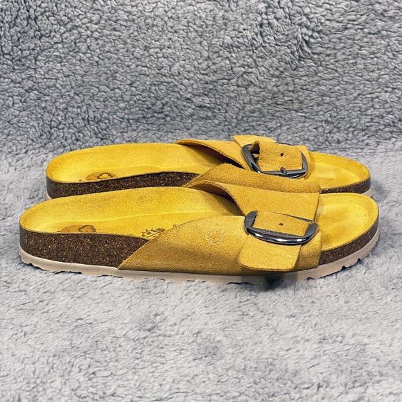 Yokono Shoes - Yokono Oasis Womens Size 6 Slide Sandals Shoes Yellow Sock Leather Buckle